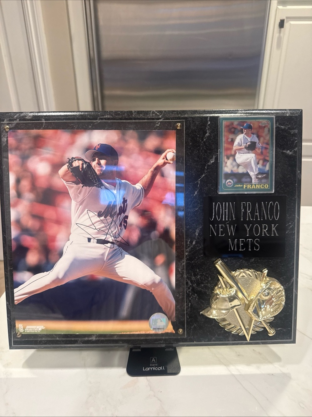 John Franco Autographed New York Mets Plaque with Photo and Card - Black & Gold